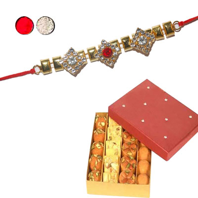 "Stone Rakhi - SR-9260 -060 (Single Rakhi), 500gms of Assorted Sweets - Click here to View more details about this Product